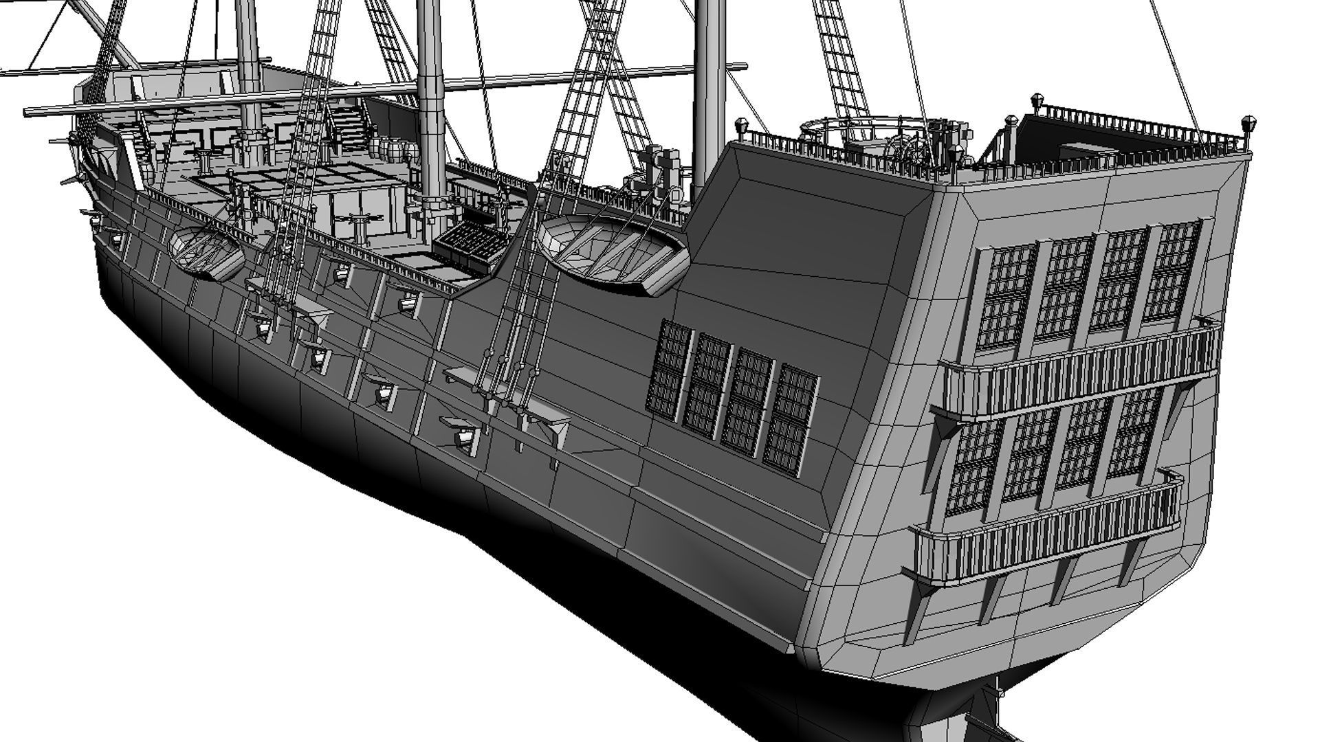 Galleon Low-poly 3D model_11