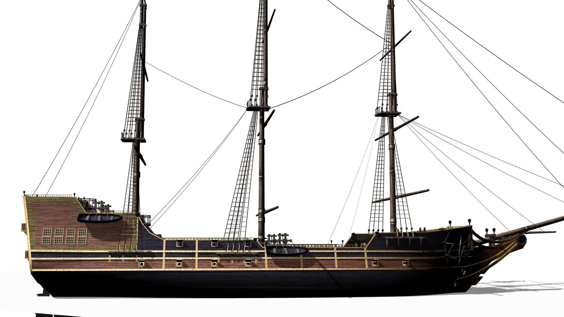 Galleon Low-poly 3D model_5