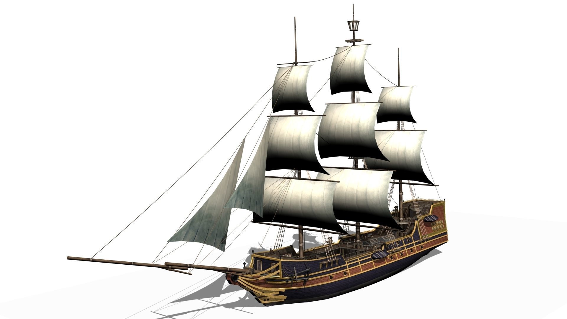 Galleon Low-poly 3D model_1
