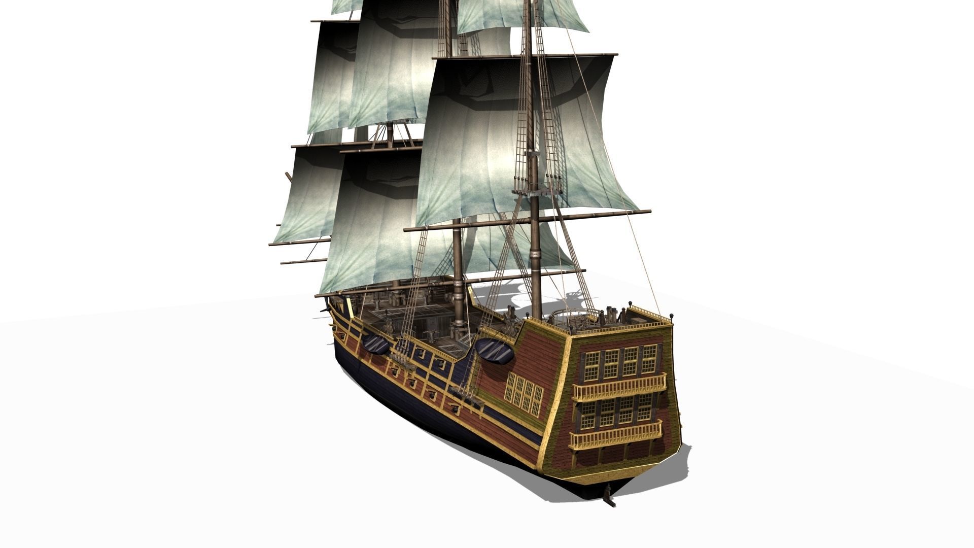 Galleon Low-poly 3D model_3