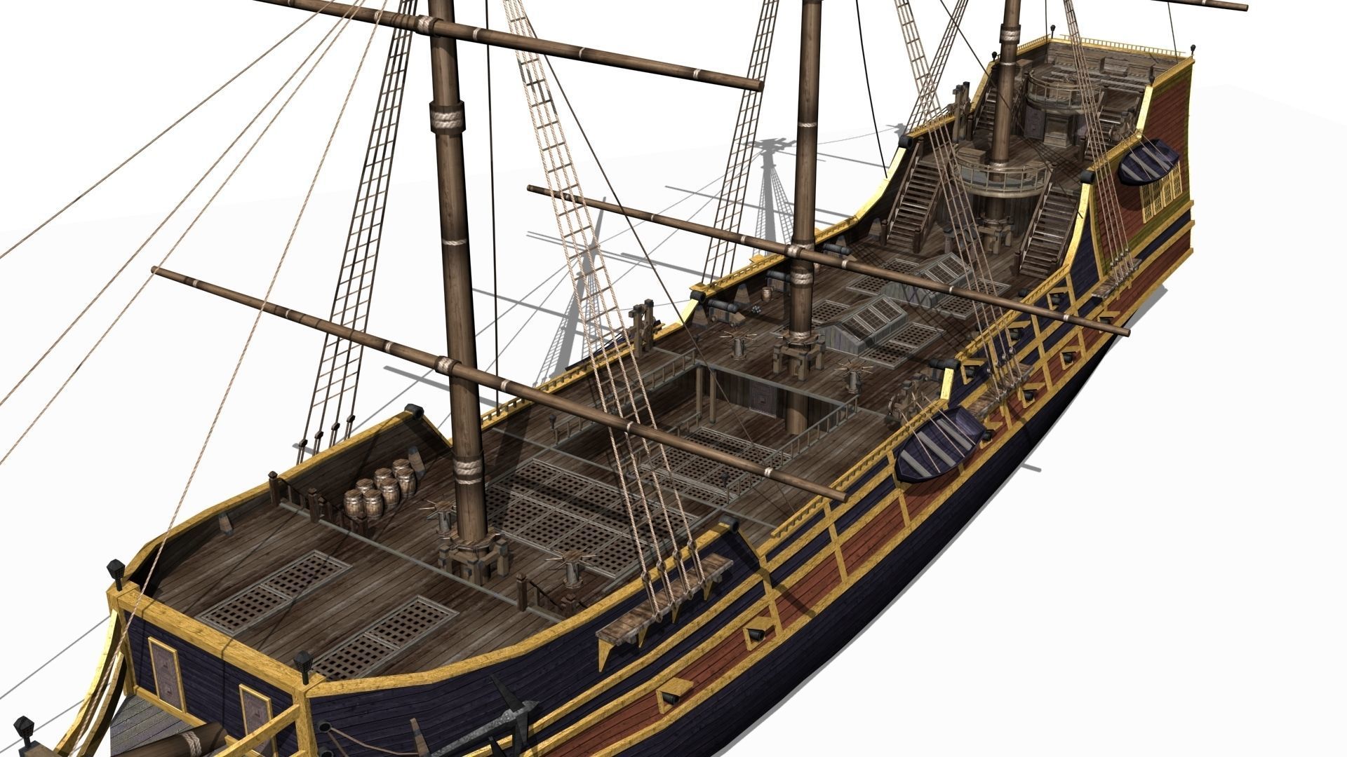 Galleon Low-poly 3D model_7