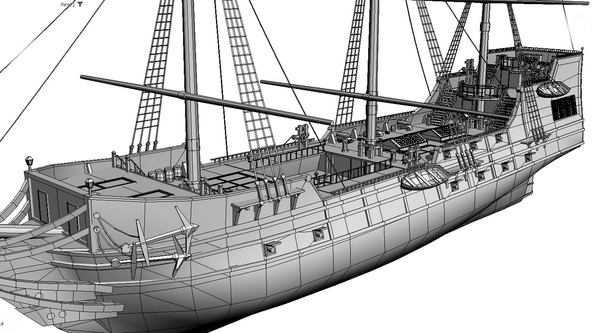 Galleon Low-poly 3D model_10
