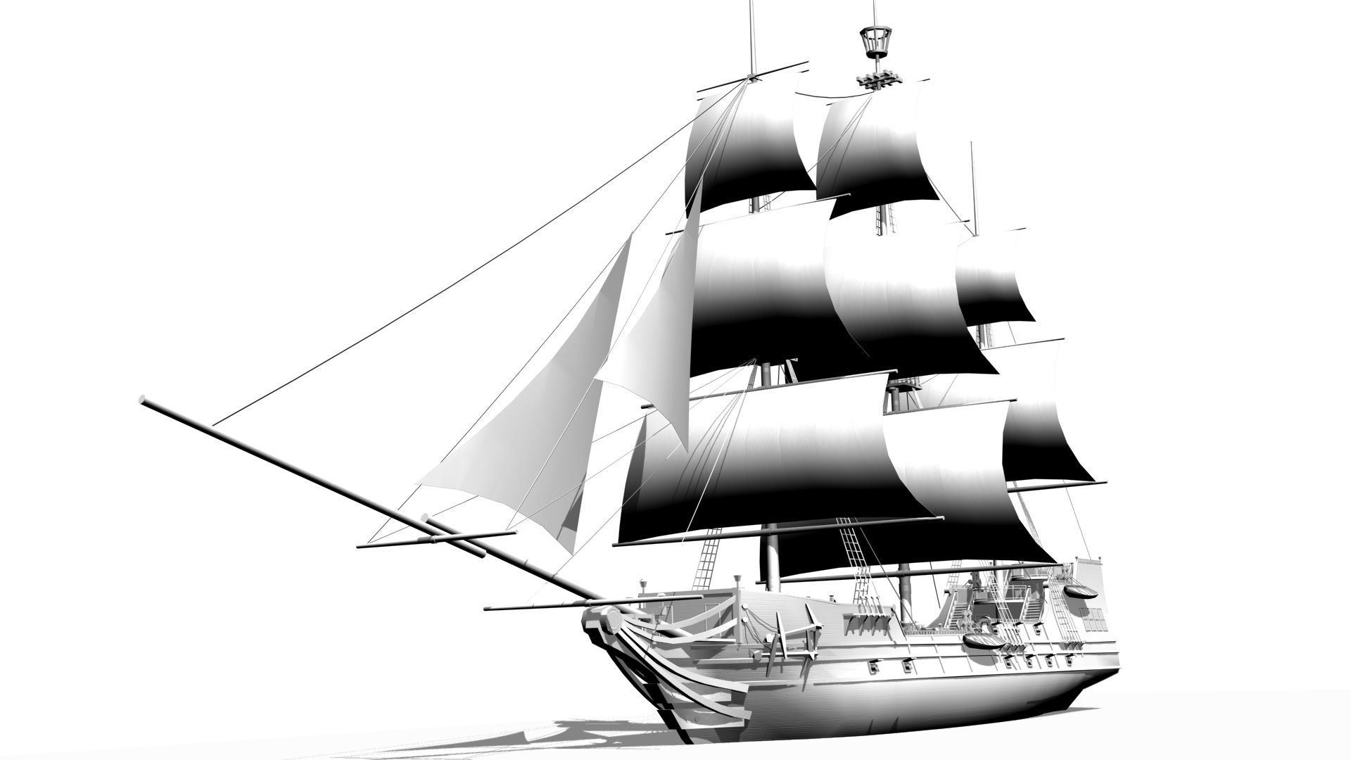 Galleon Low-poly 3D model_9