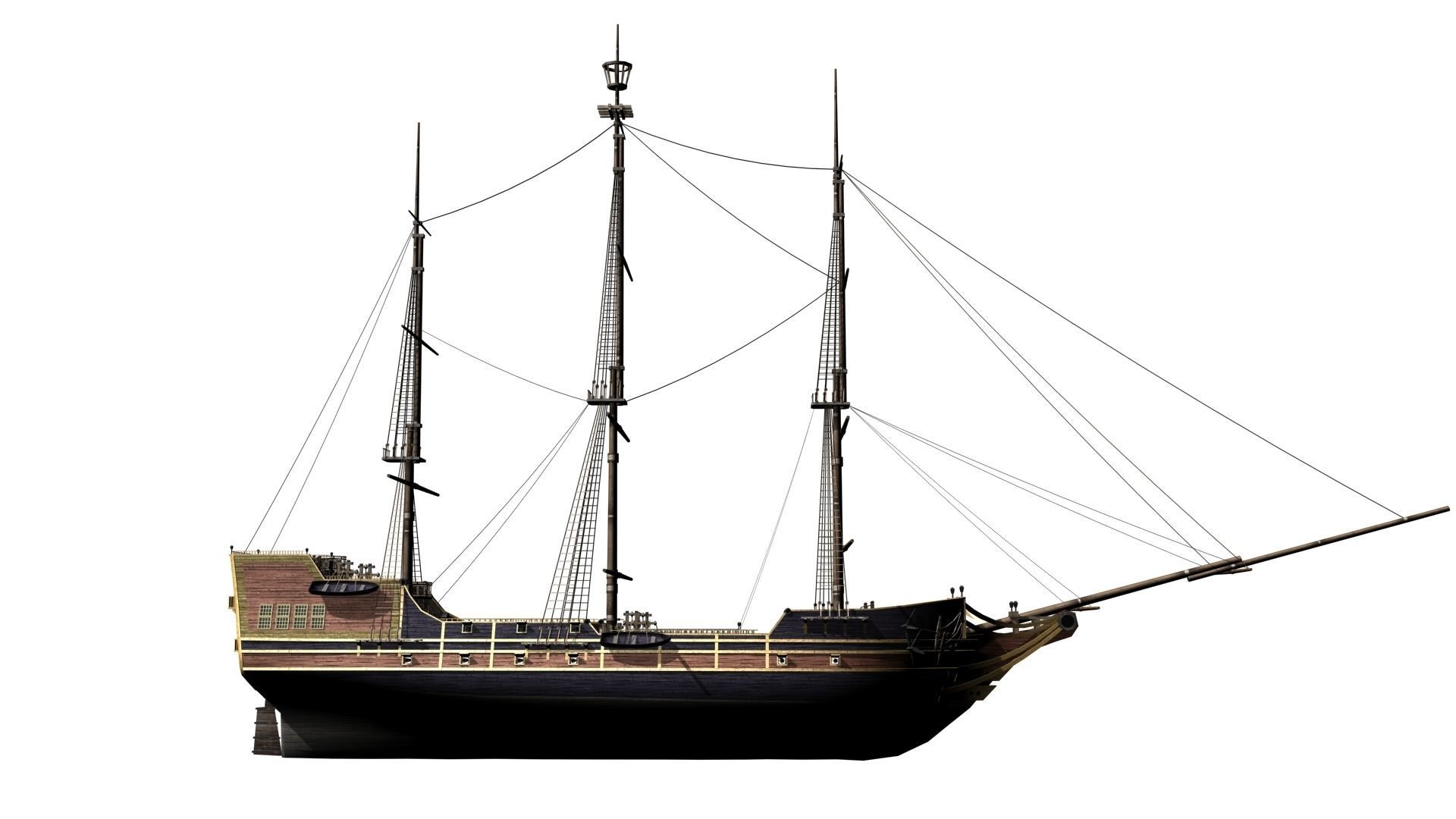 Galleon Low-poly 3D model_8