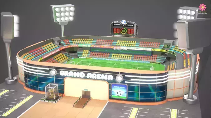 Cartoony football stadium Low-poly 3D model