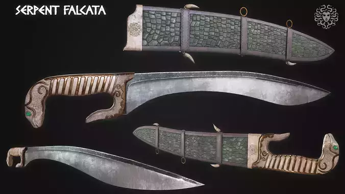 Serpent Falcata Sword Lowpoly Game Ready Model
