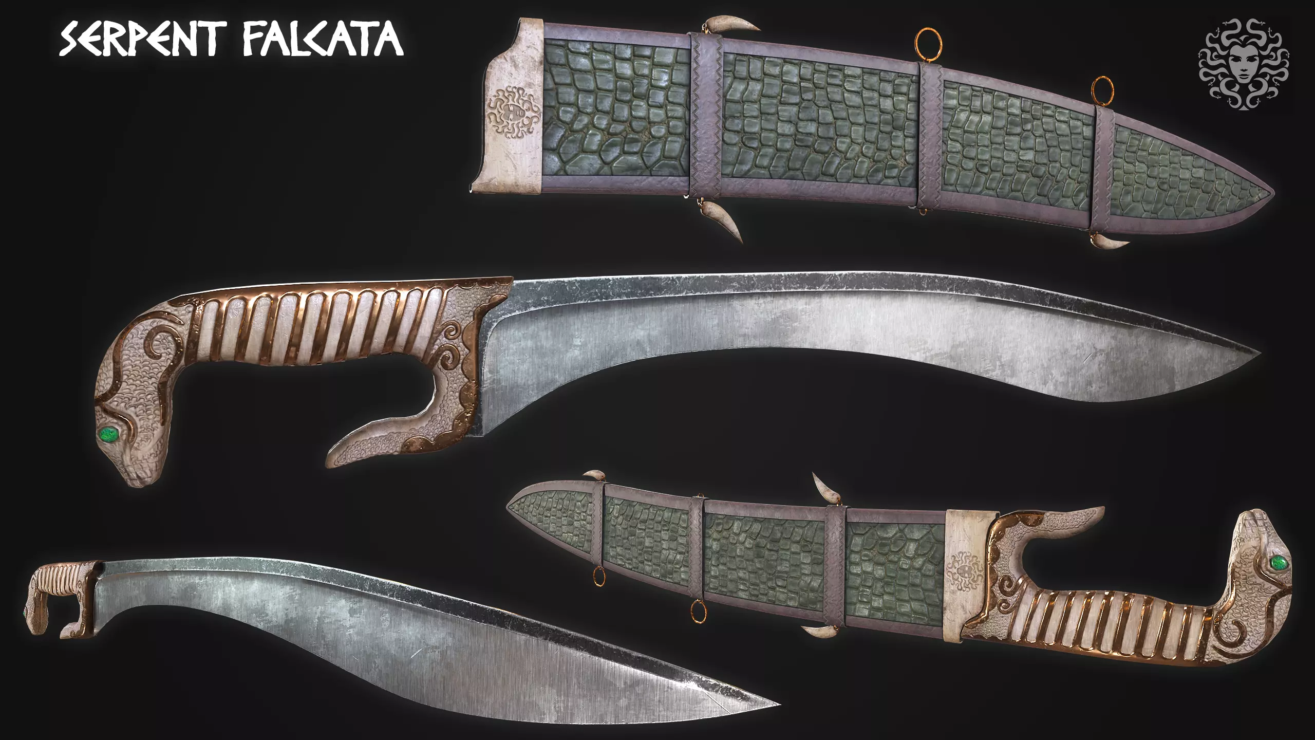 Serpent Falcata Sword Lowpoly Game Ready Model Low-poly 3D model