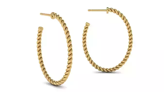 Cable Oval Hoop Earrings 32x24 mm