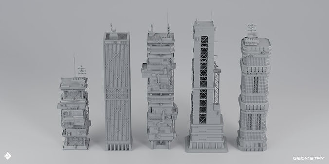 Cyberpunk High Rise - Building  Assets Blender 3D Kitbash Pack   3D model 3