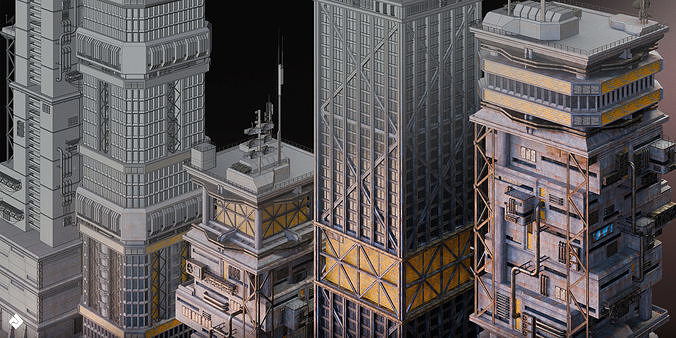 Cyberpunk High Rise - Building  Assets Blender 3D Kitbash Pack   3D model 7