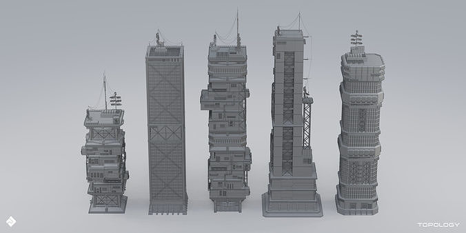 Cyberpunk High Rise - Building  Assets Blender 3D Kitbash Pack   3D model 5