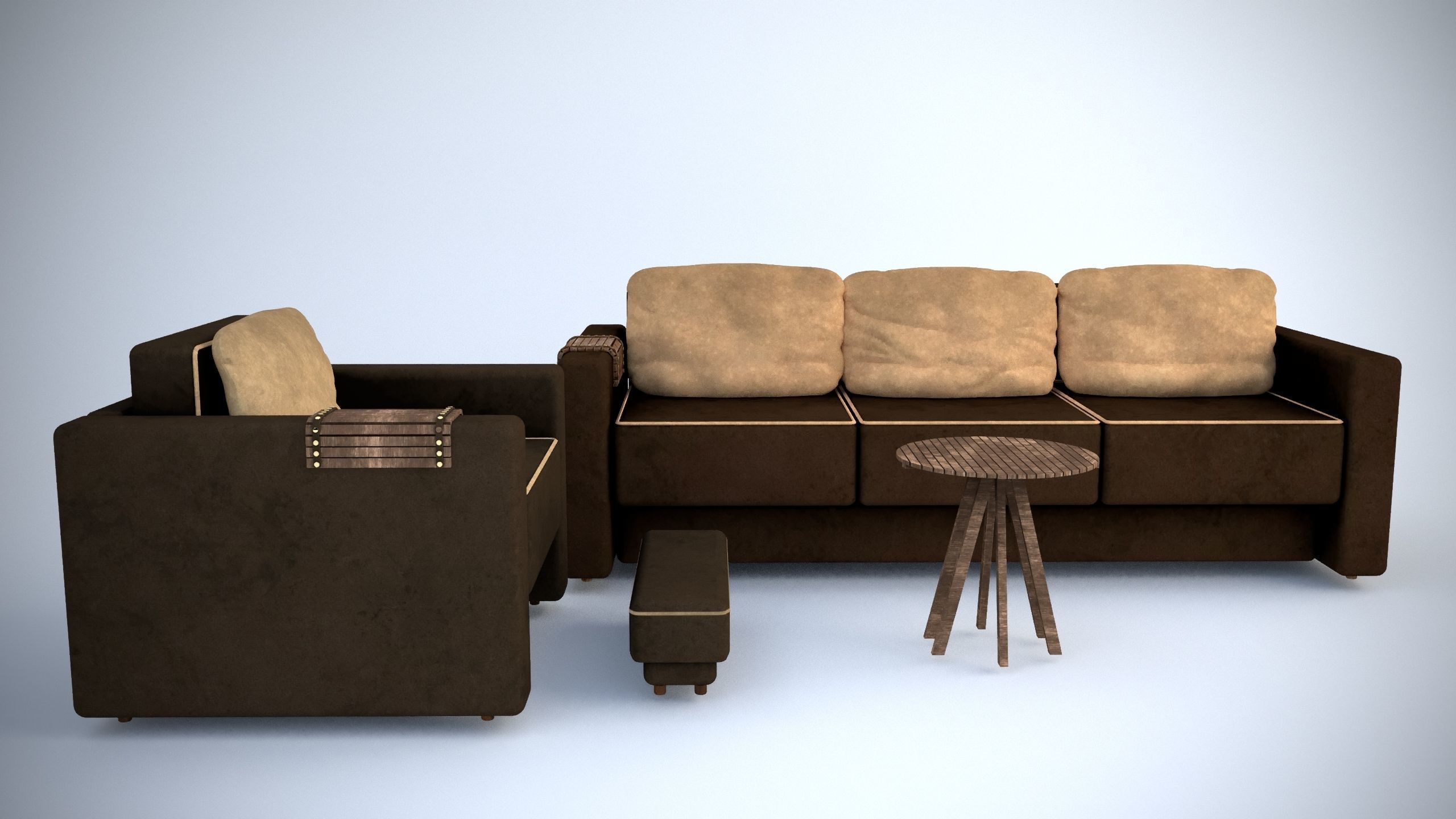 Sofa and armchair 3D model_2