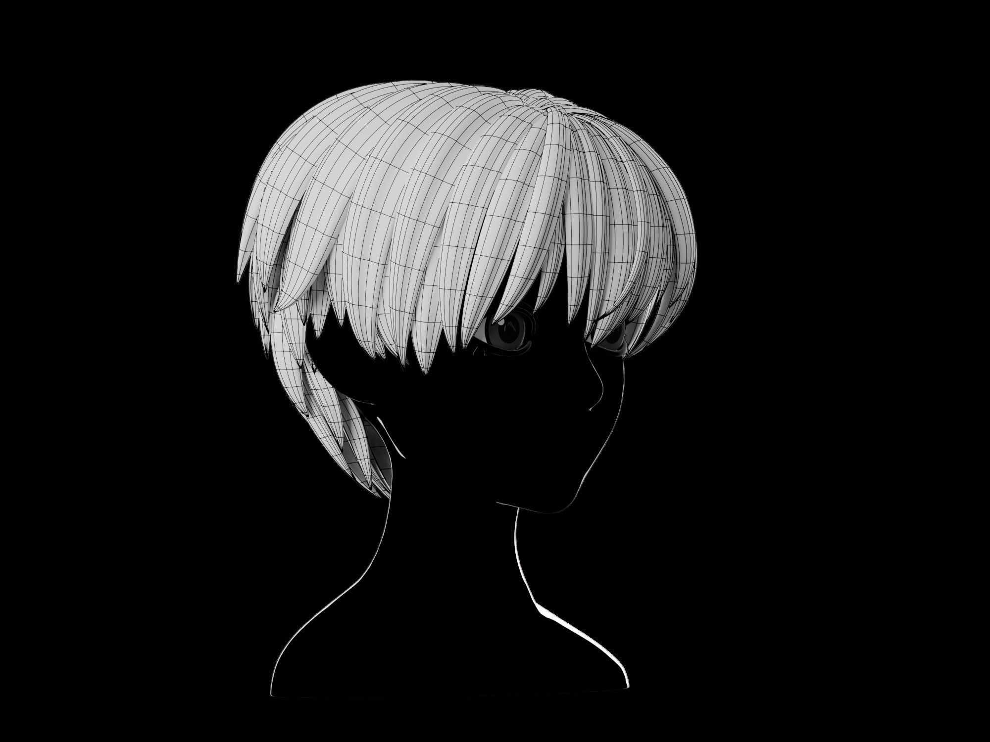 Anime hair style 20 Free low-poly 3D model_16