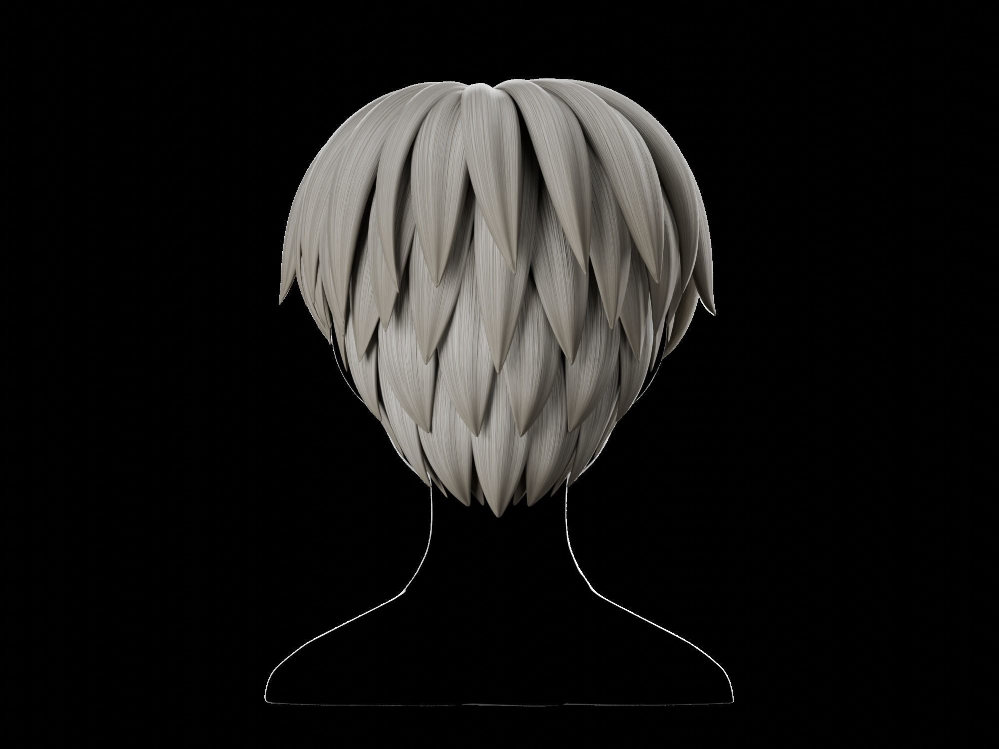 Anime hair style 20 Free low-poly 3D model_5