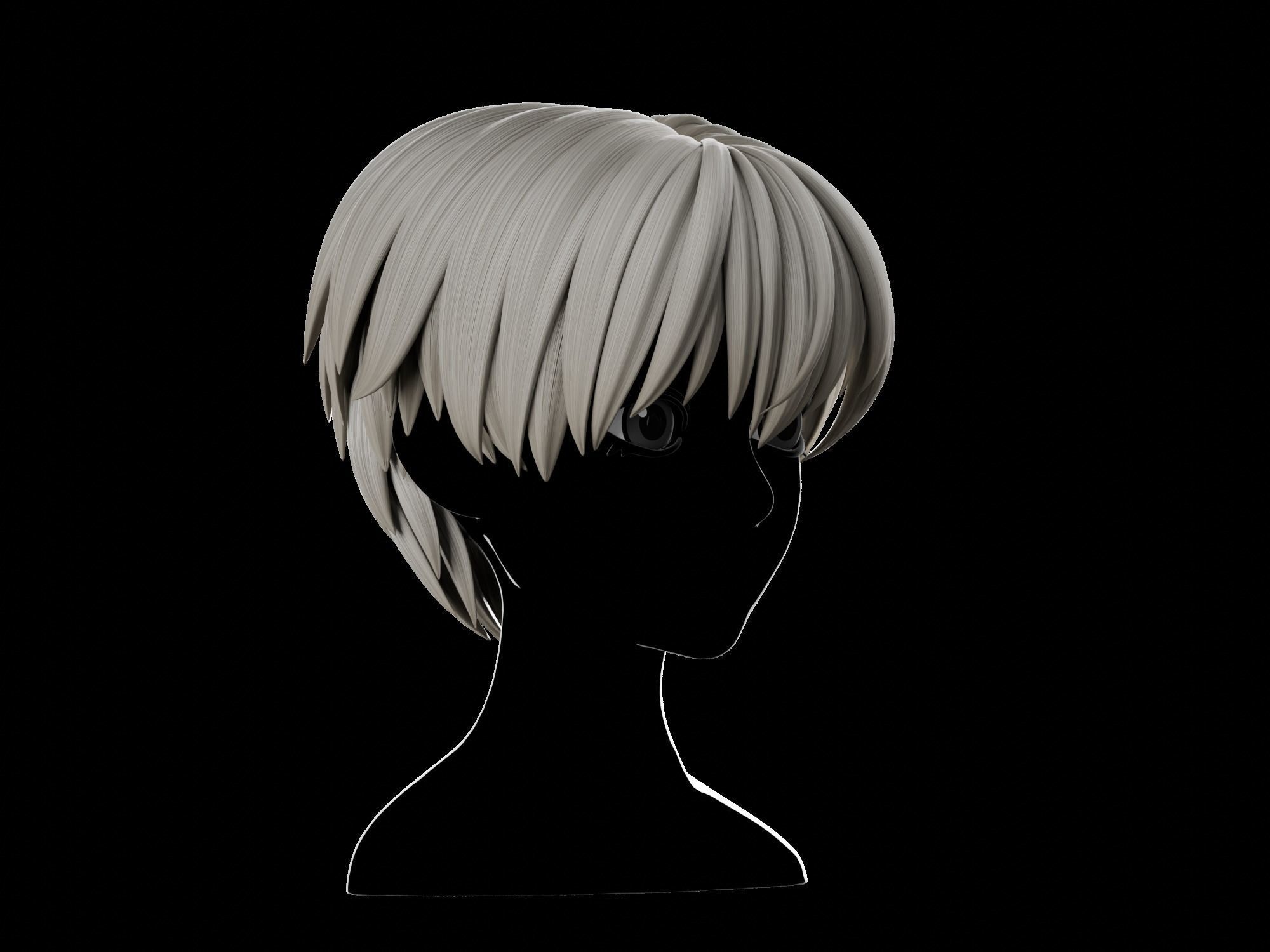 Anime hair style 20 Free low-poly 3D model_8