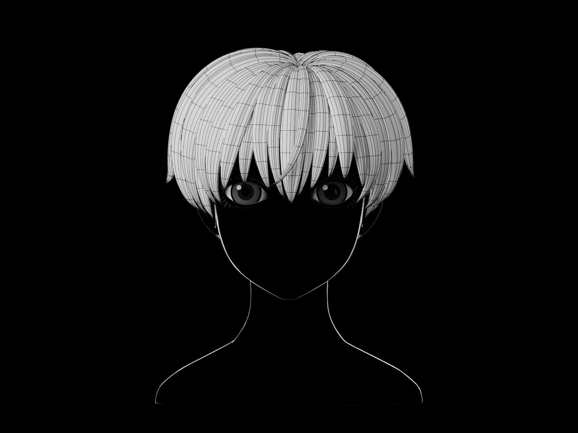 Anime hair style 20 Free low-poly 3D model_9