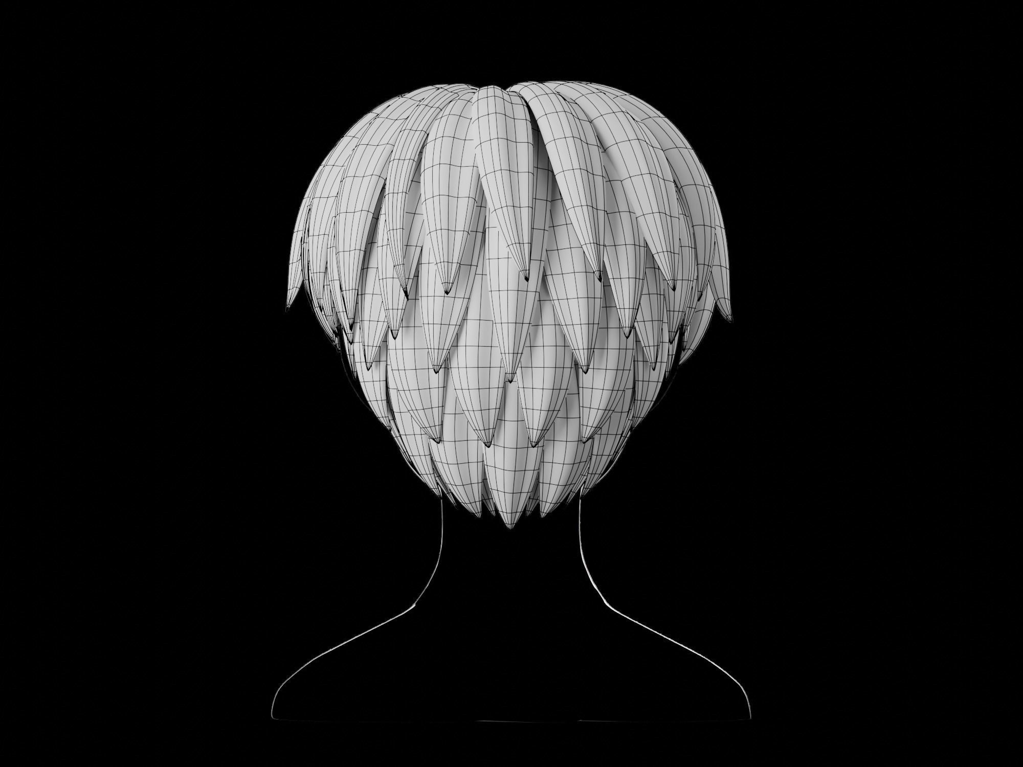 Anime hair style 20 Free low-poly 3D model_13