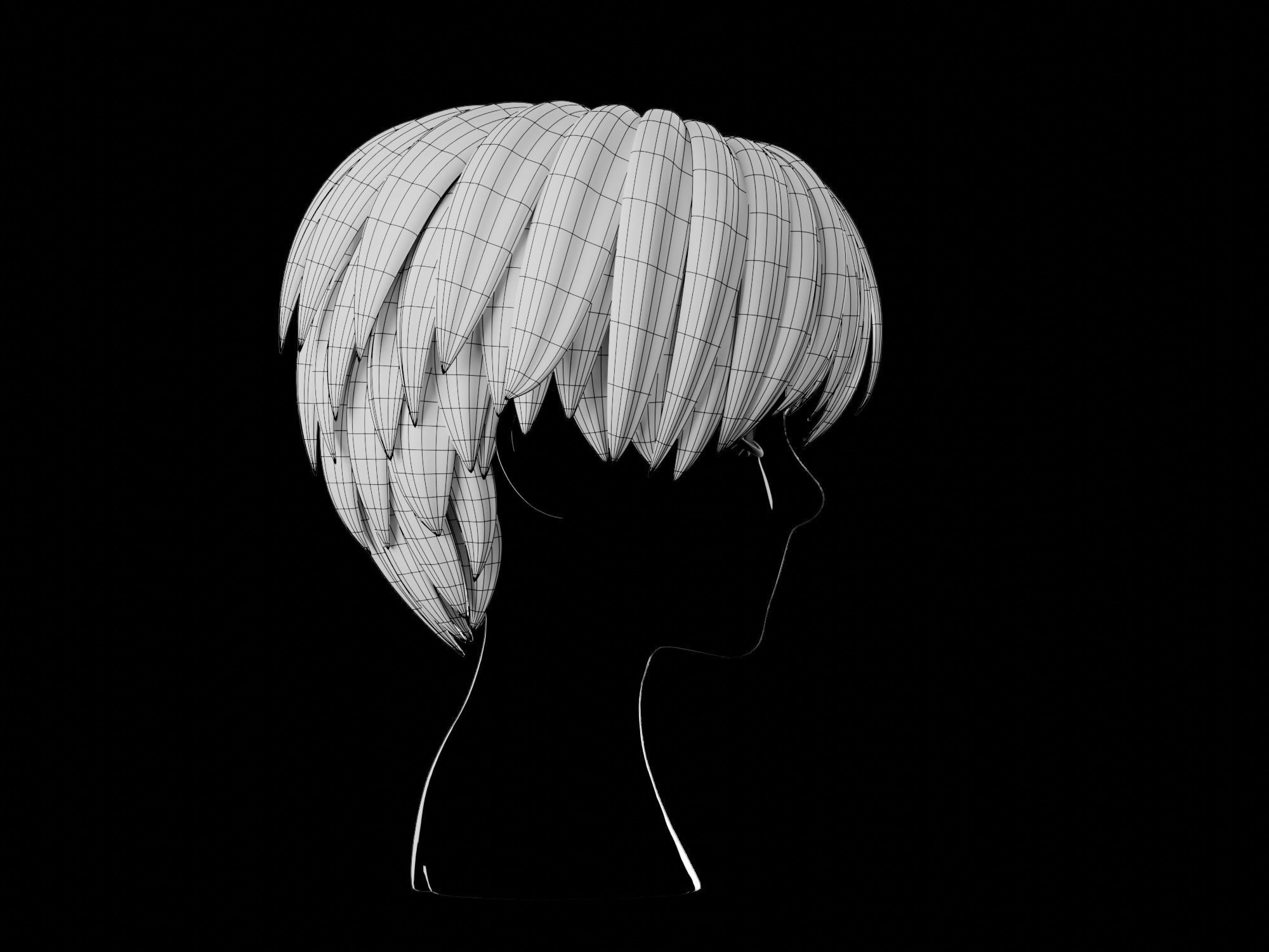 Anime hair style 20 Free low-poly 3D model_15