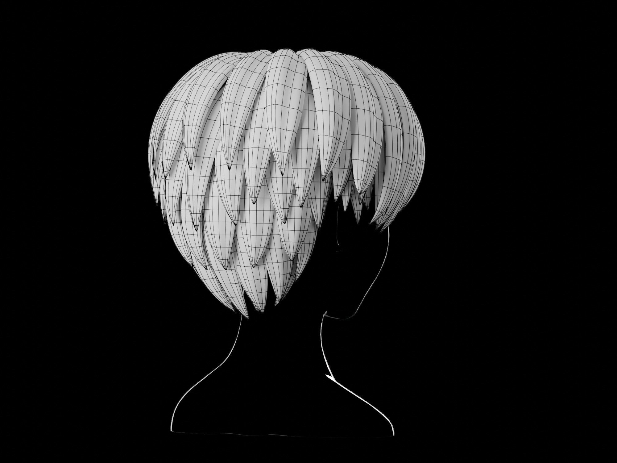 Anime hair style 20 Free low-poly 3D model_14