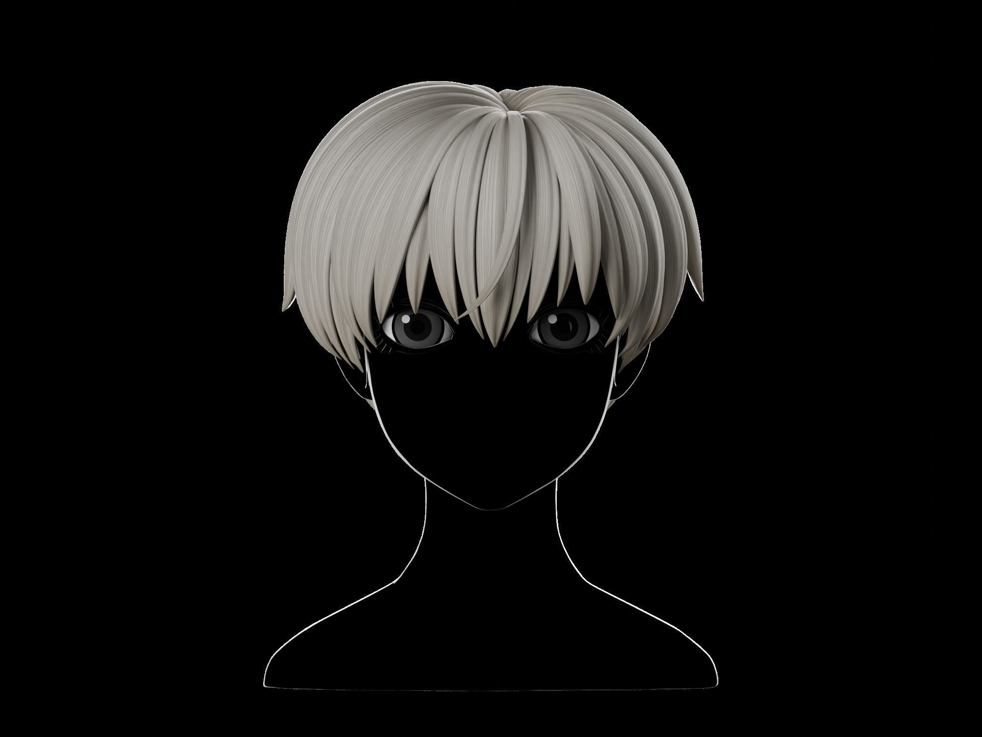 Anime hair style 20 Free low-poly 3D model_1