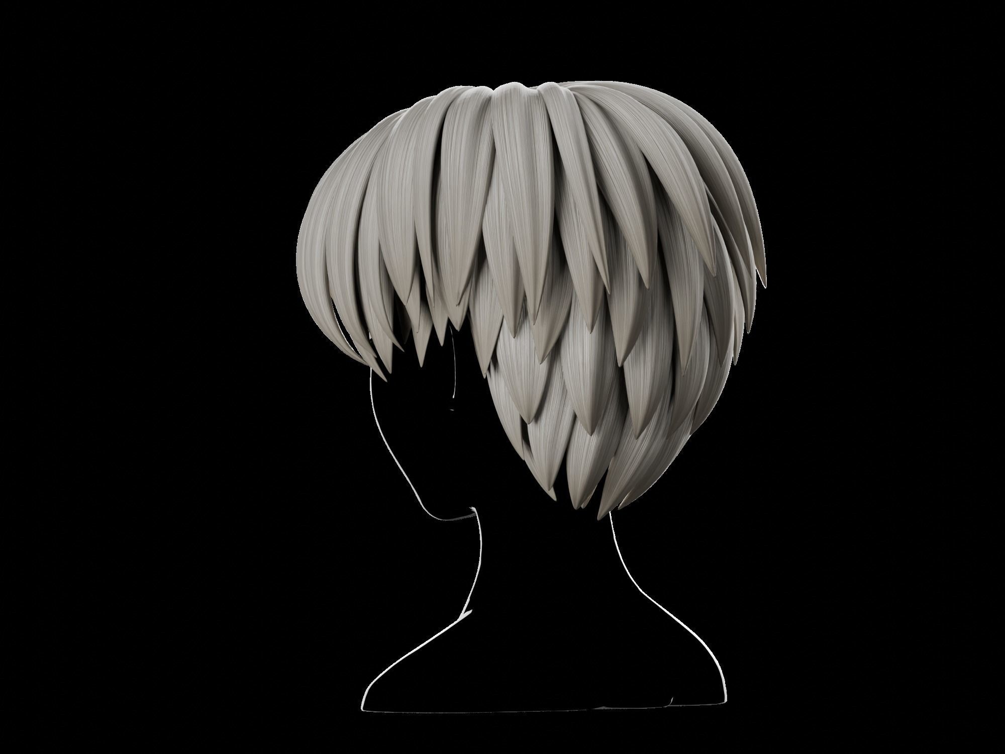Anime hair style 20 Free low-poly 3D model_4