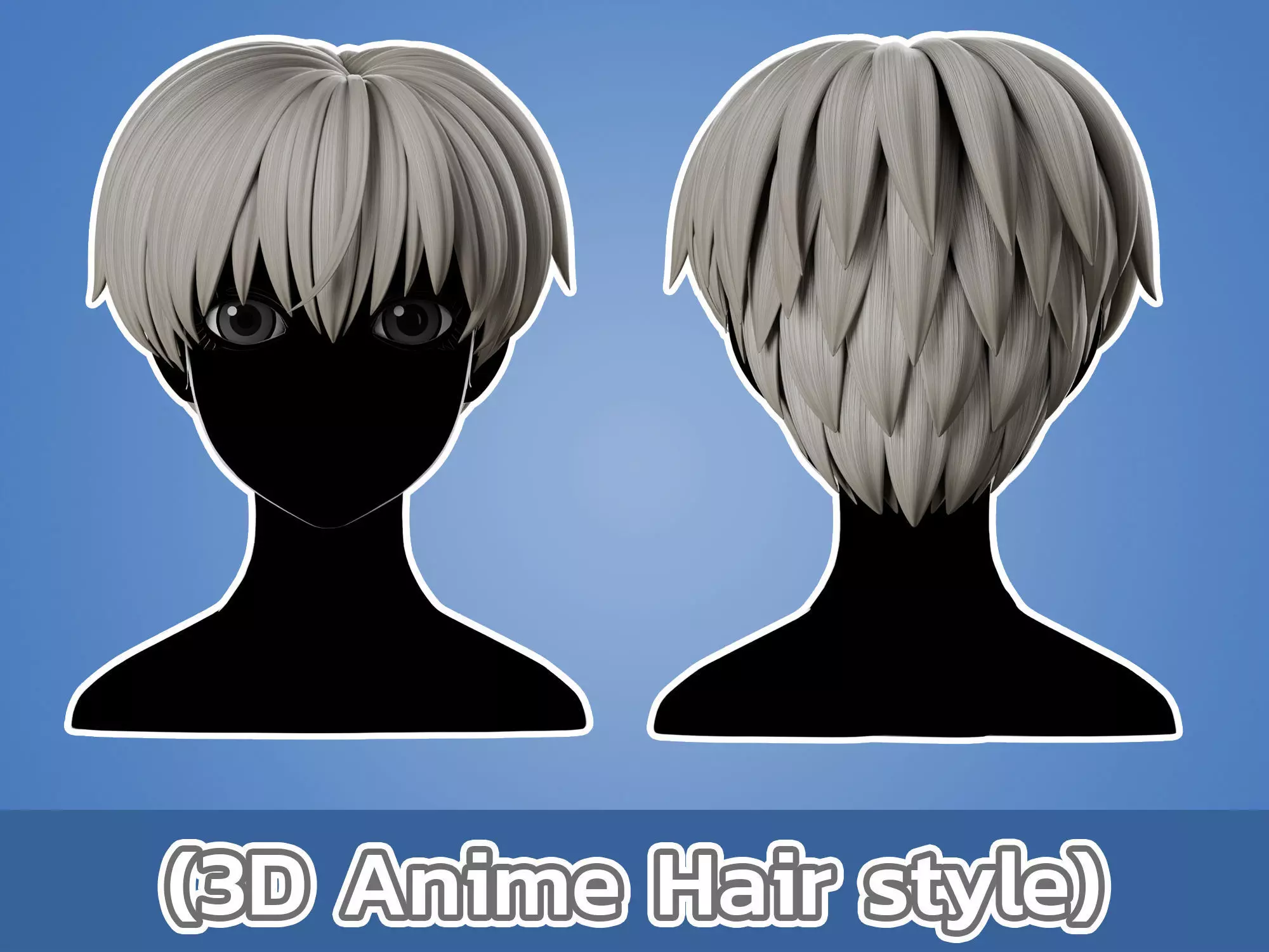 Anime hair style 20 Free low-poly 3D model_0