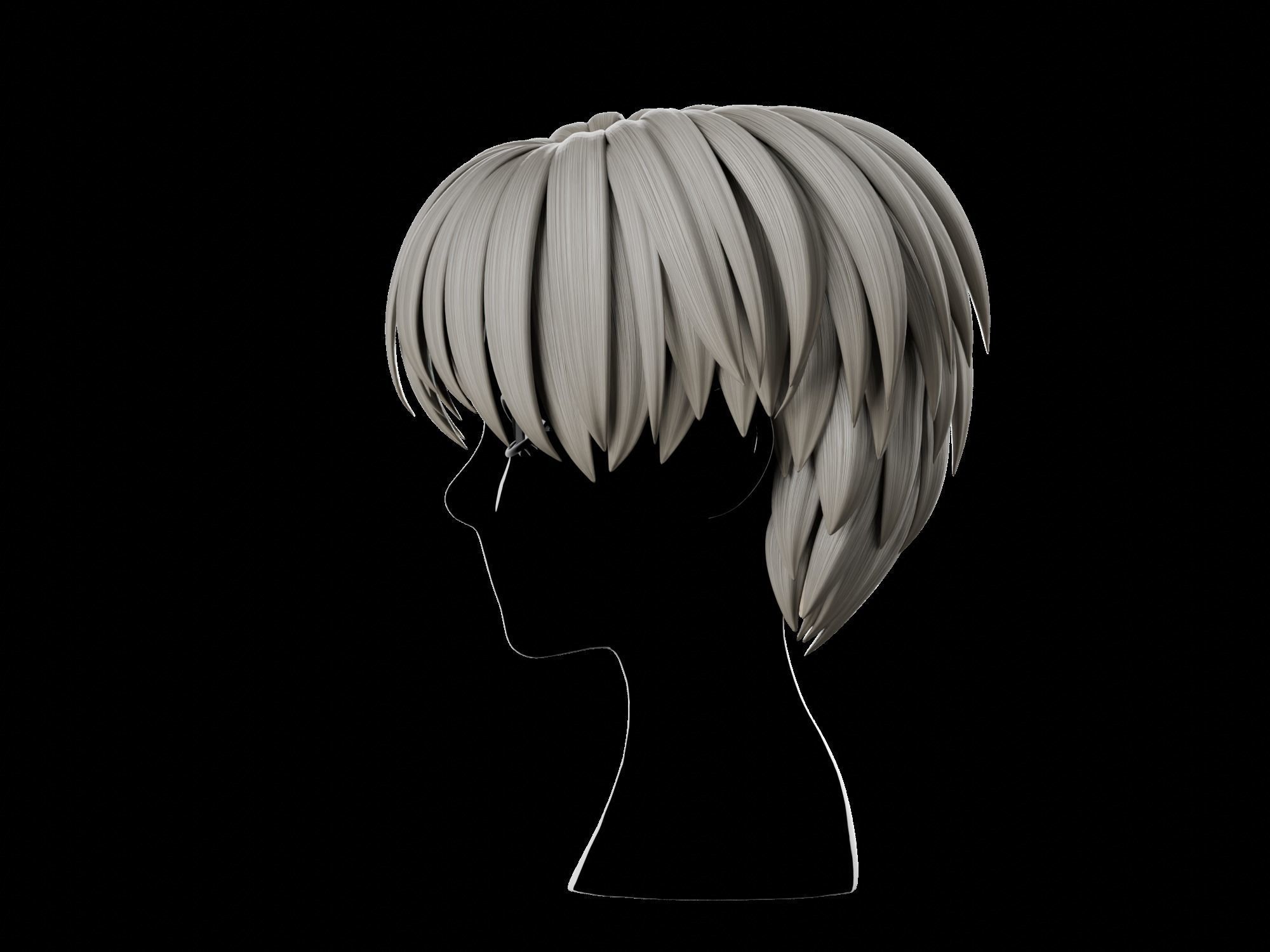 Anime hair style 20 Free low-poly 3D model_3