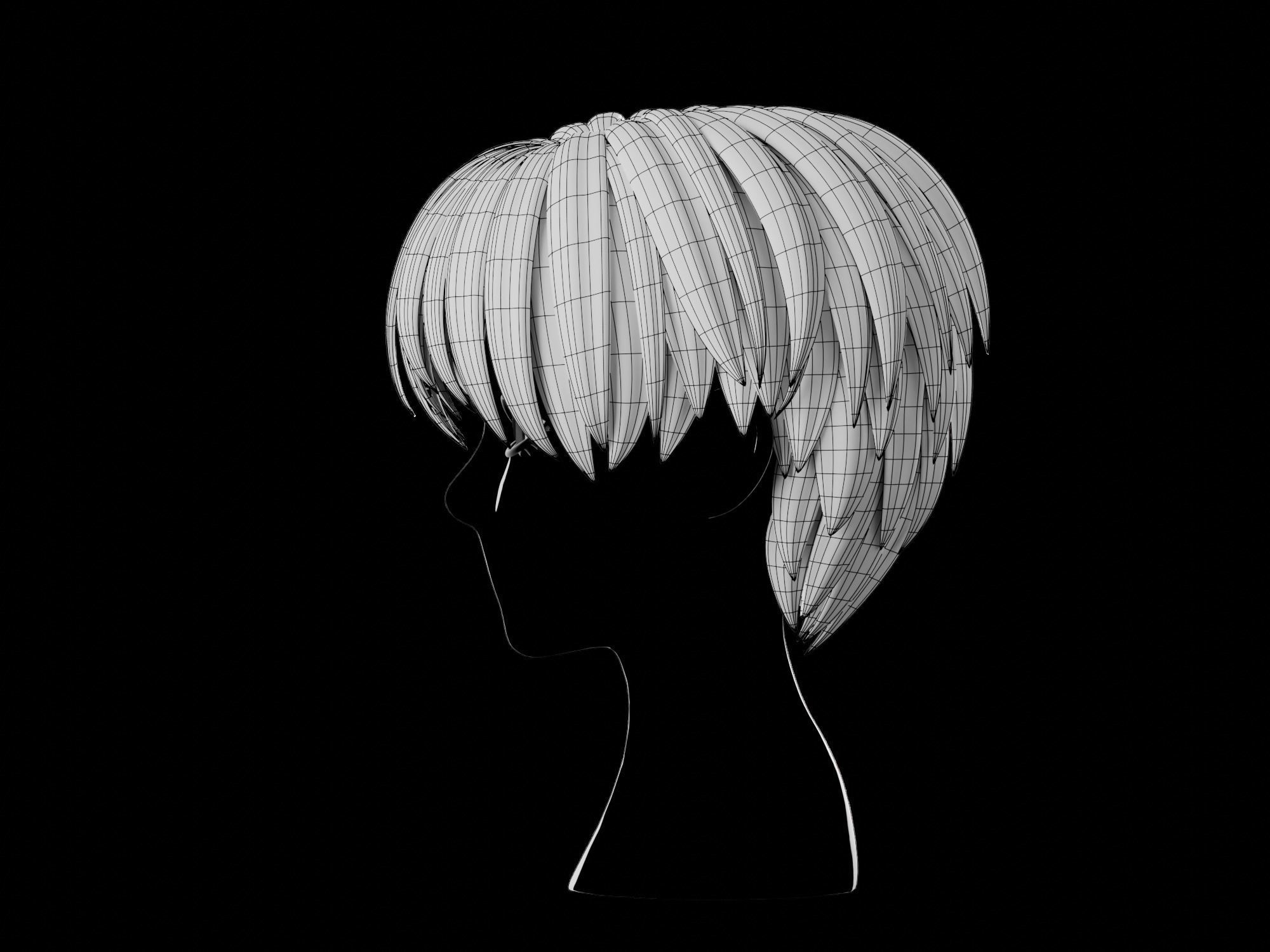 Anime hair style 20 Free low-poly 3D model_11