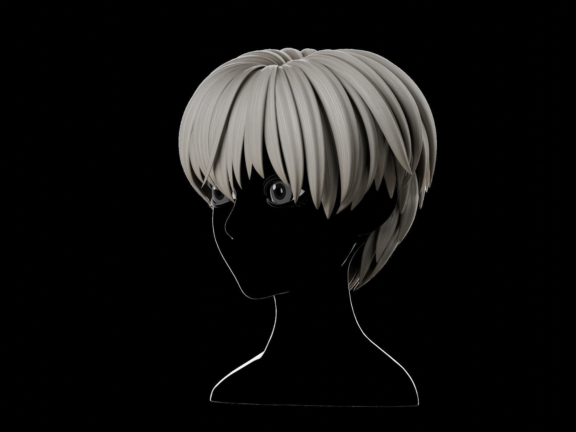 Anime hair style 20 Free low-poly 3D model_2