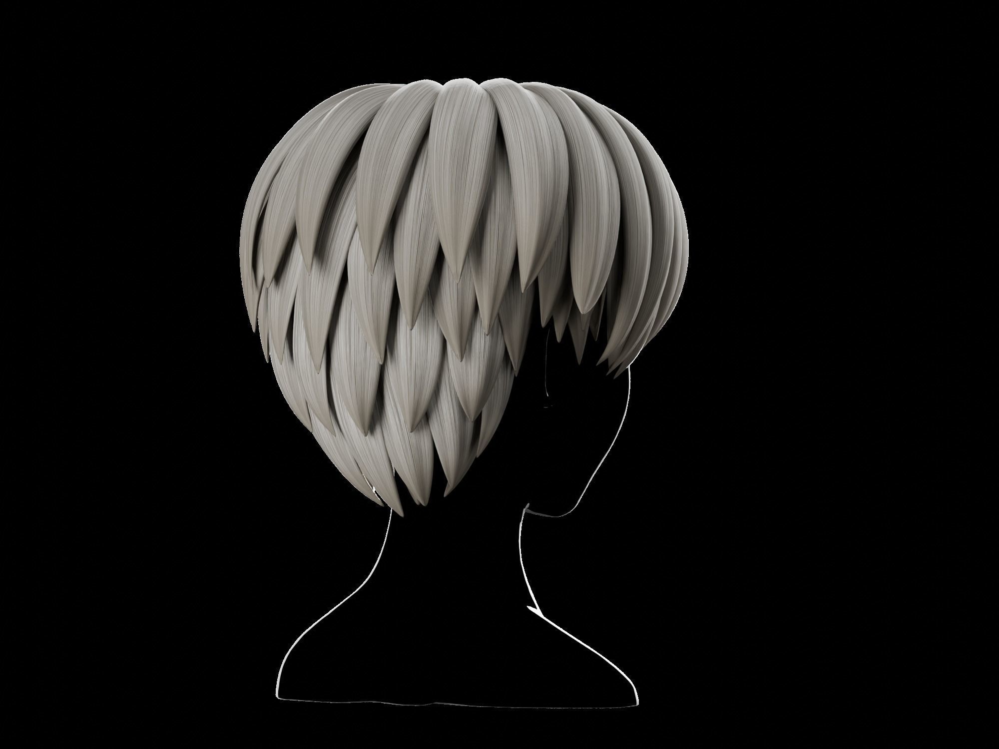 Anime hair style 20 Free low-poly 3D model_6