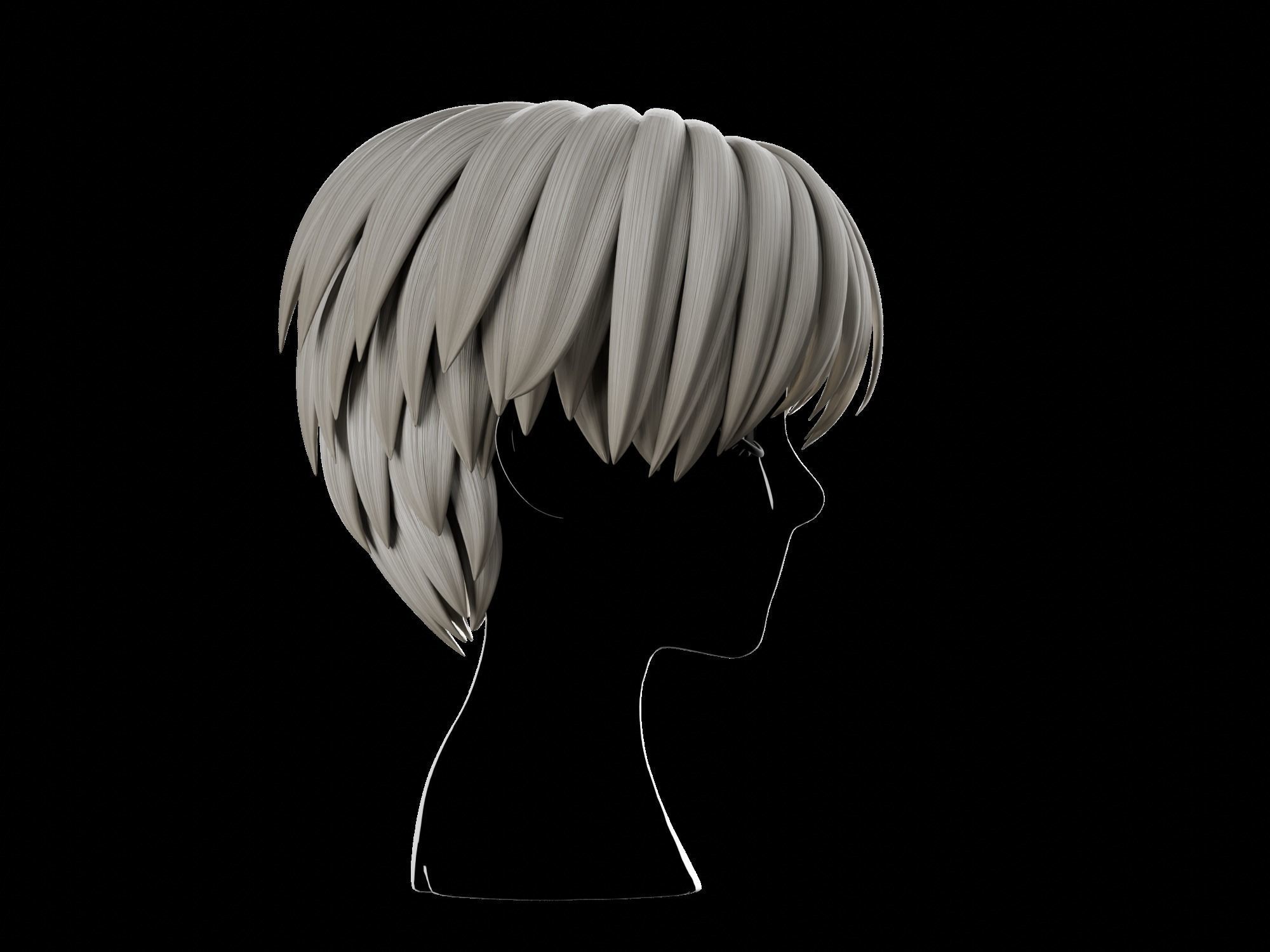 Anime hair style 20 Free low-poly 3D model_7