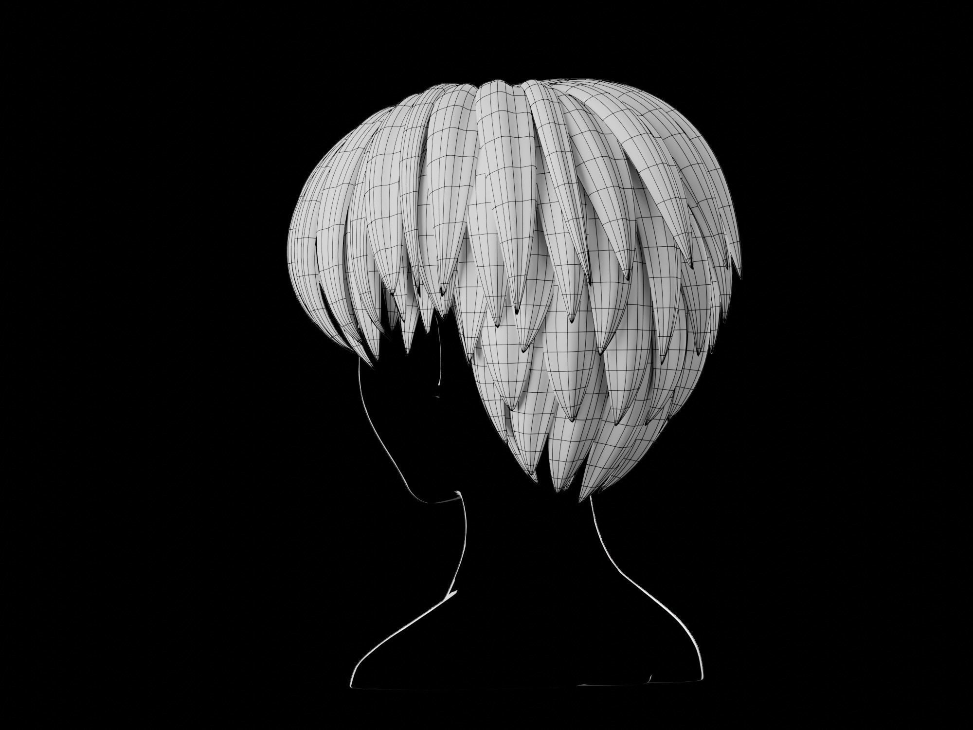 Anime hair style 20 Free low-poly 3D model_12