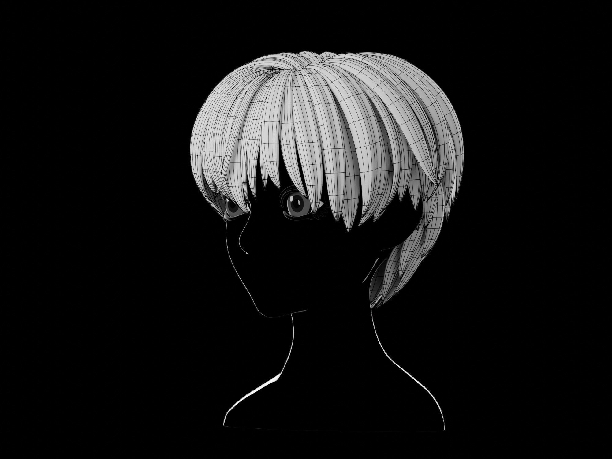 Anime hair style 20 Free low-poly 3D model_10