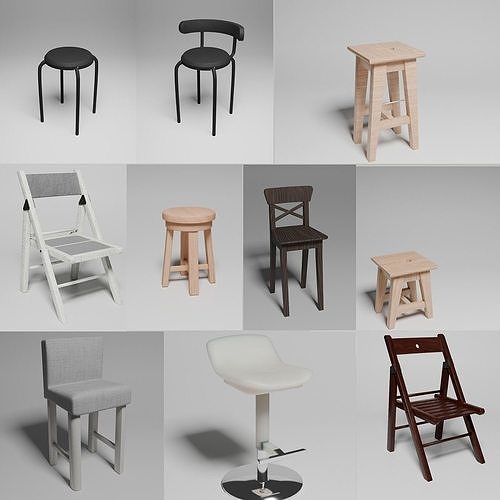 10 different chair designs 3D model