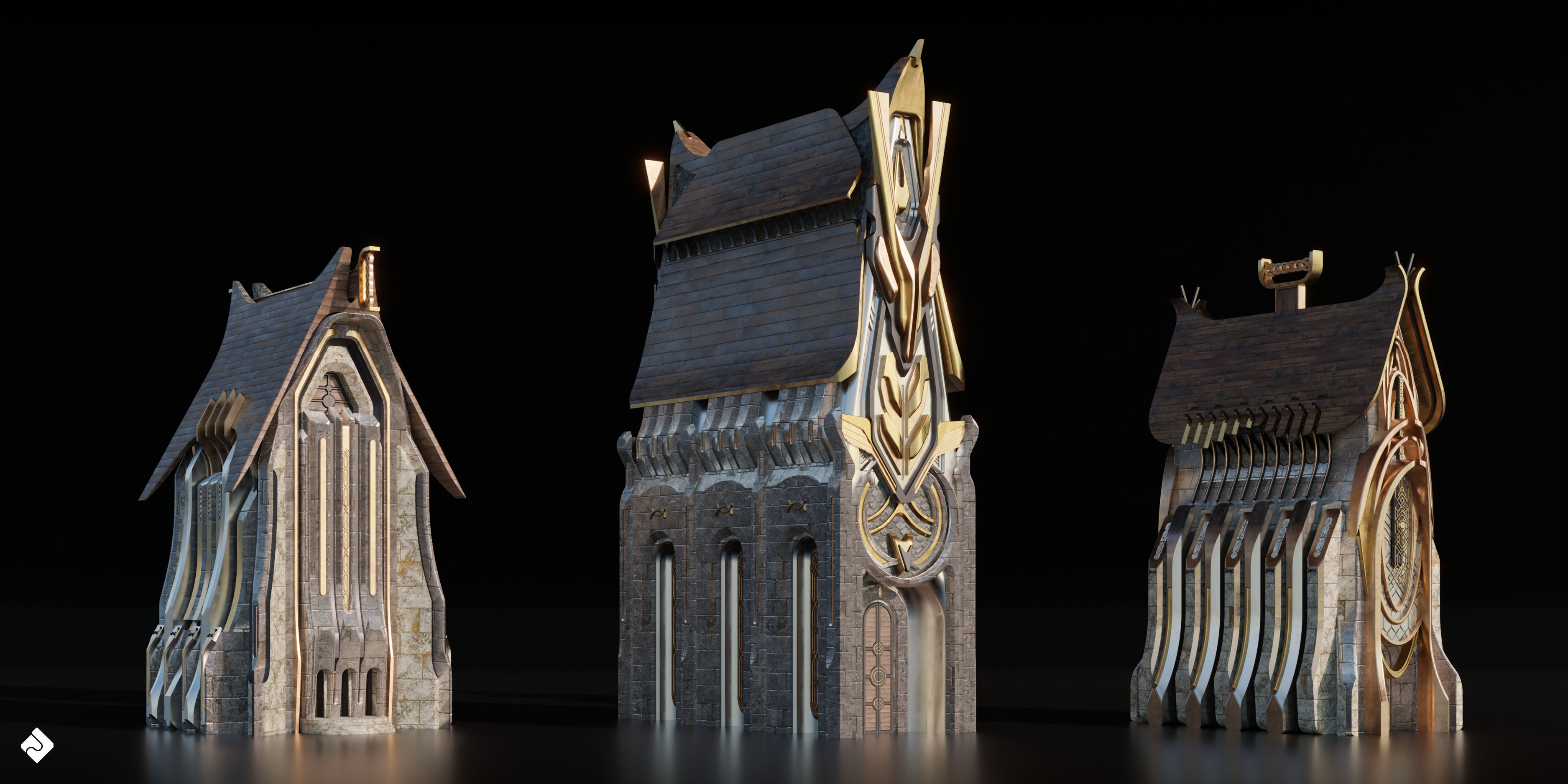 Neo Asgard - Fantasy Building Assets Blender 3D Kitbash Pack 3D model_7