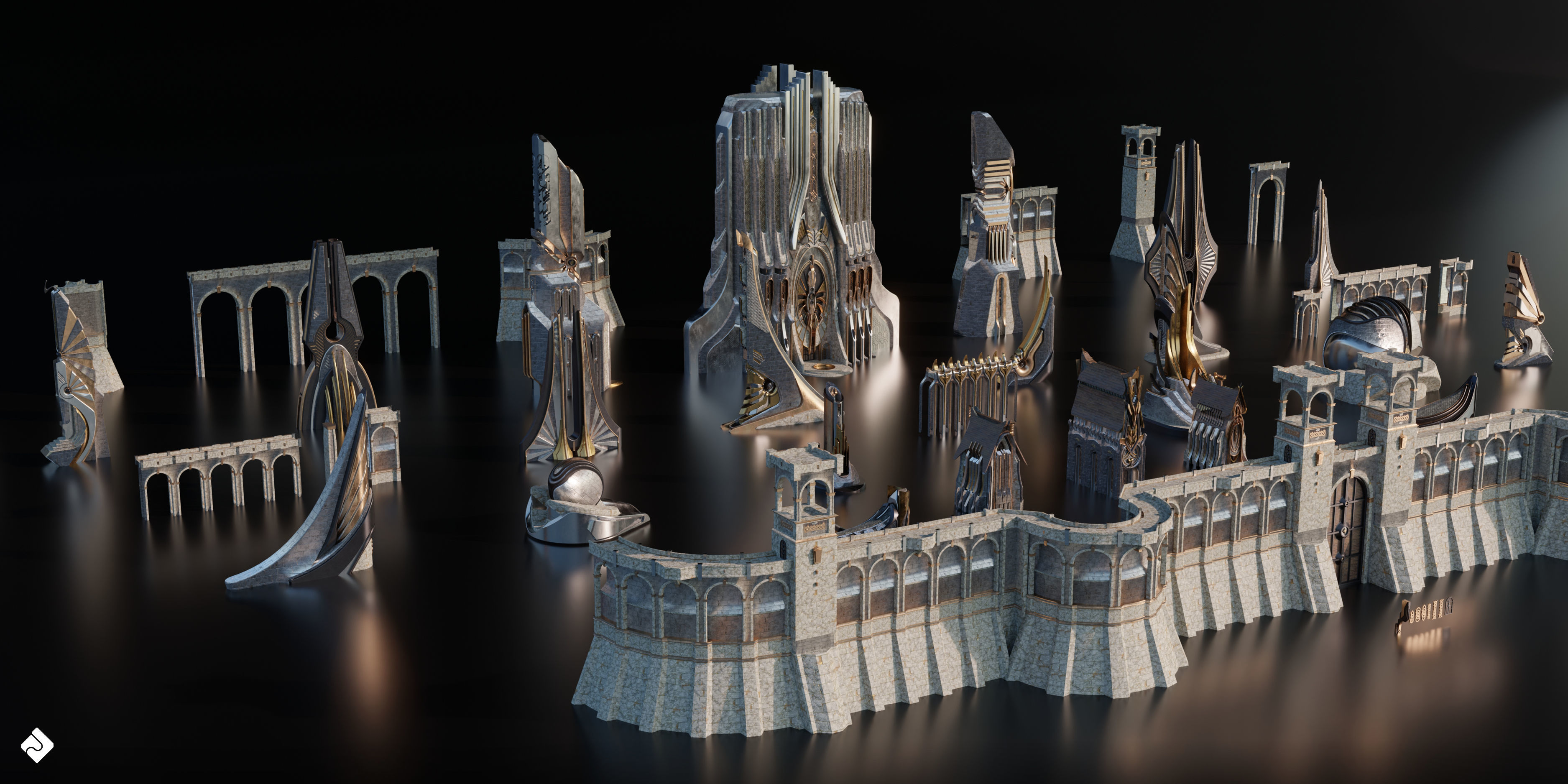 Neo Asgard - Fantasy Building Assets Blender 3D Kitbash Pack 3D model_8