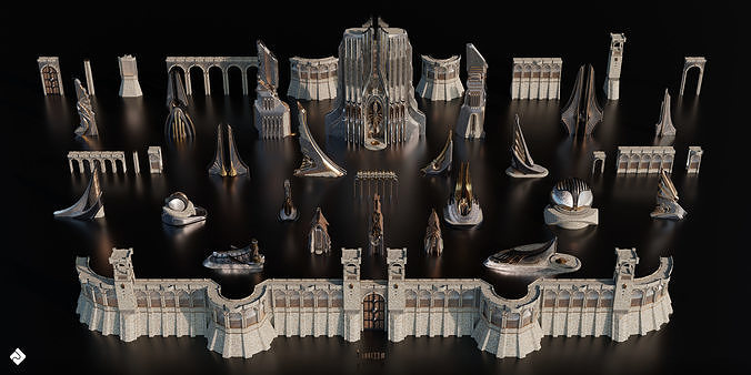 Neo Asgard - Fantasy Building Assets Blender 3D Kitbash Pack 3D model 4
