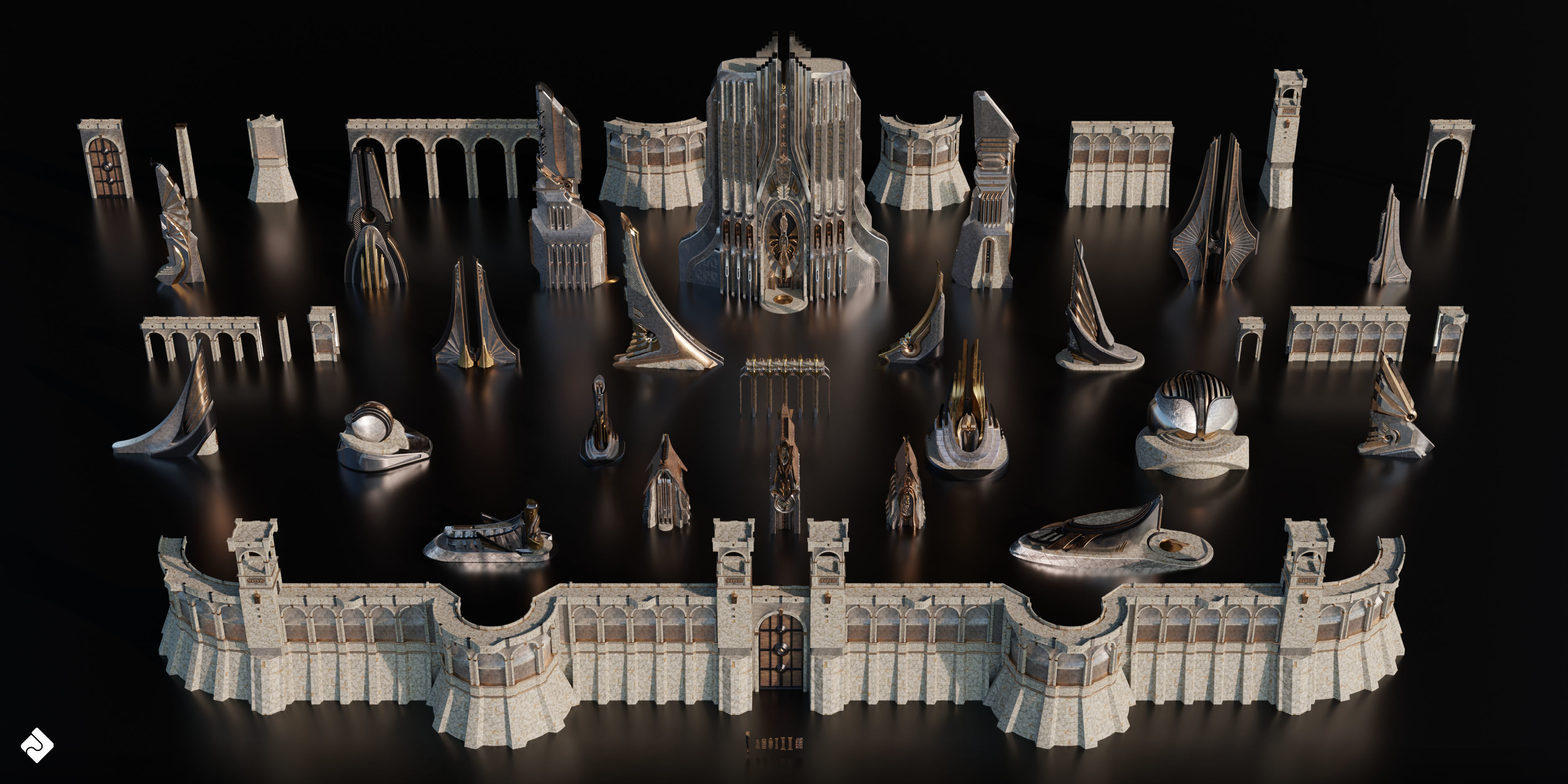 Neo Asgard - Fantasy Building Assets Blender 3D Kitbash Pack 3D model_3