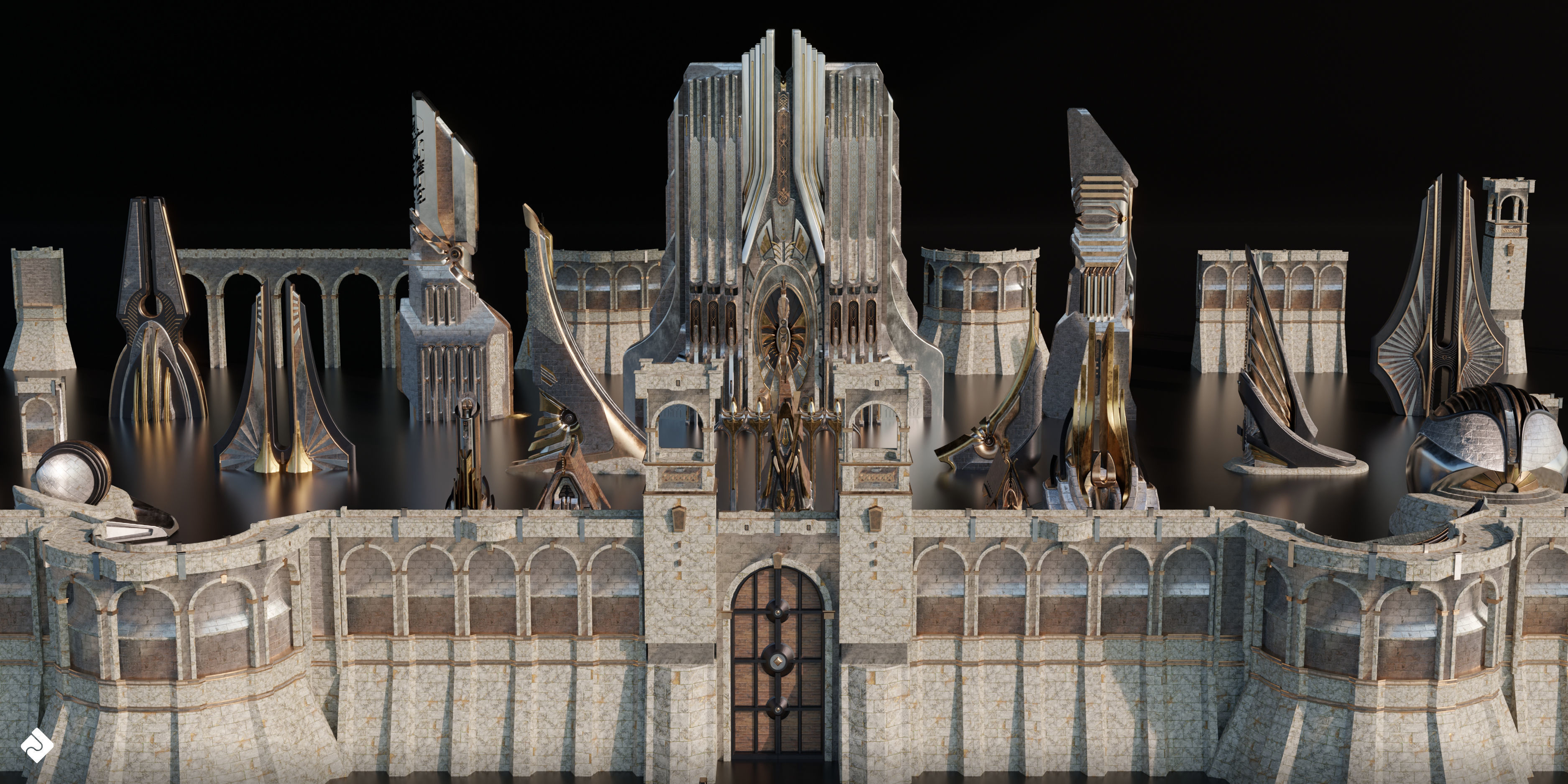 Neo Asgard - Fantasy Building Assets Blender 3D Kitbash Pack 3D model_10