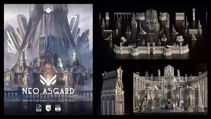 Neo Asgard - Fantasy Building Assets Blender 3D Kitbash Pack 3D model