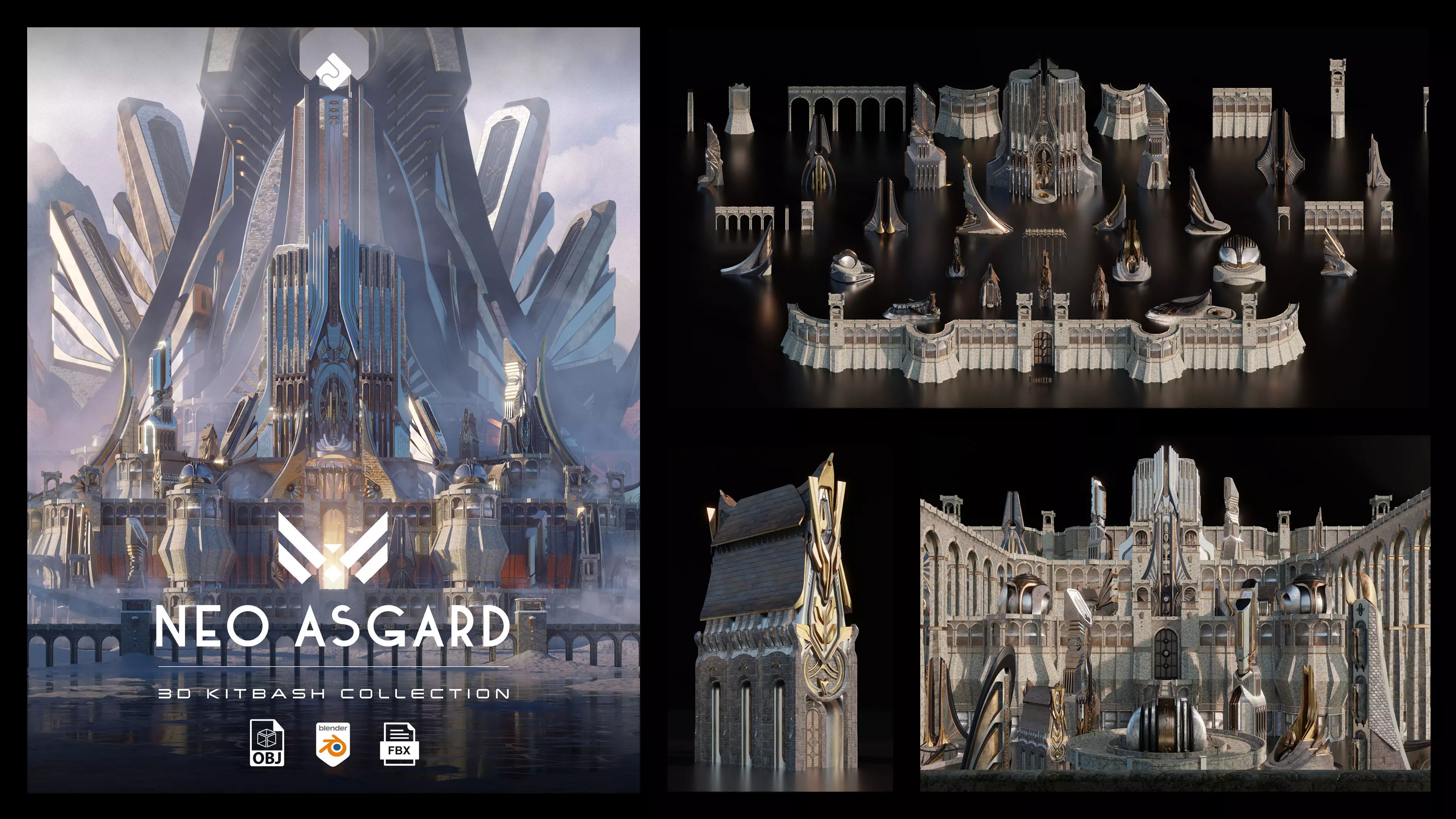 Neo Asgard - Fantasy Building Assets Blender 3D Kitbash Pack 3D model_0