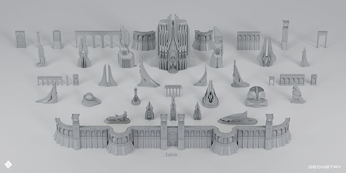 Neo Asgard - Fantasy Building Assets Blender 3D Kitbash Pack 3D model 6