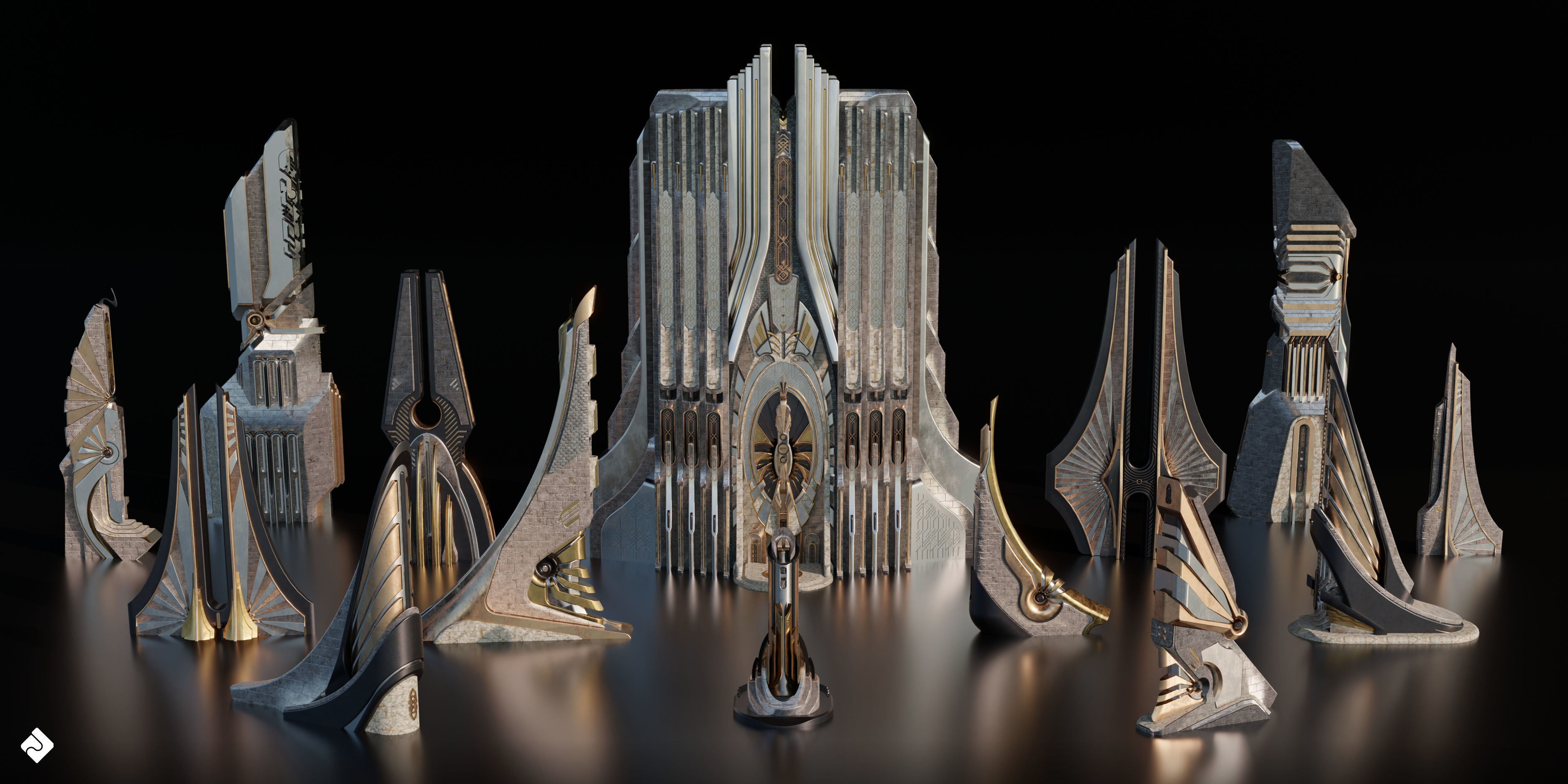 Neo Asgard - Fantasy Building Assets Blender 3D Kitbash Pack 3D model_11