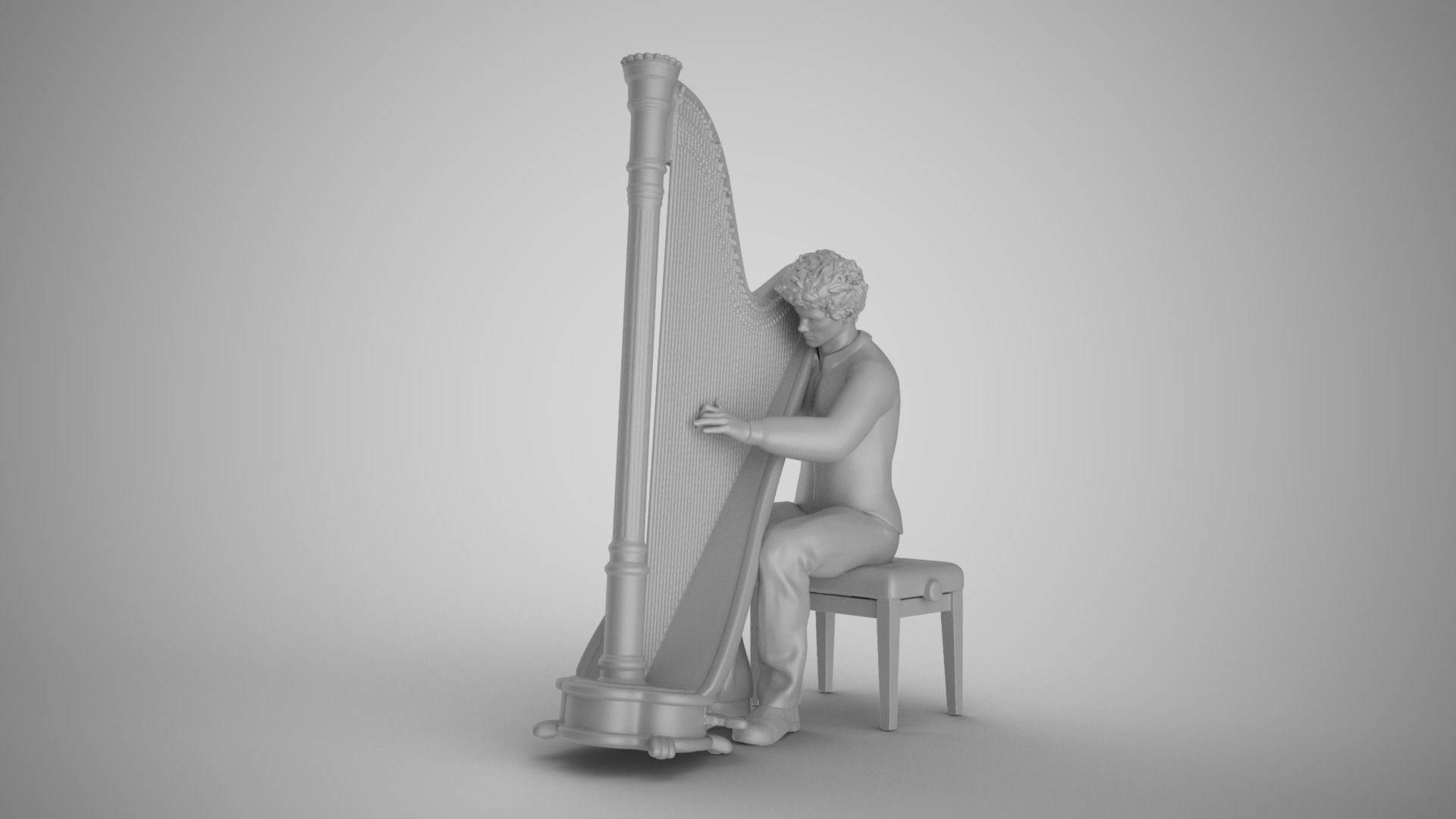 Man Playing Harp 3D print model_3