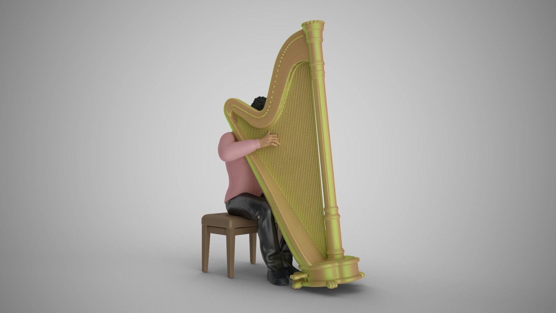 Man Playing Harp 3D print model_13