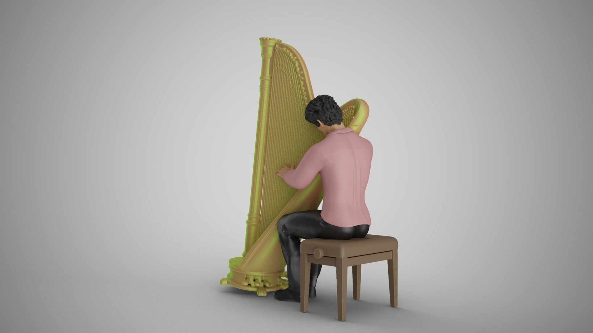 Man Playing Harp 3D print model_10