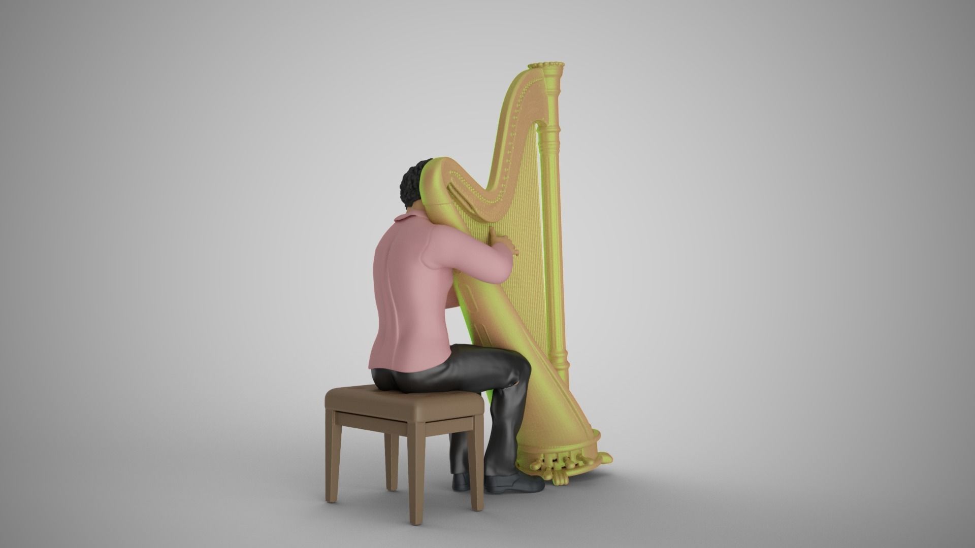 Man Playing Harp 3D print model_16