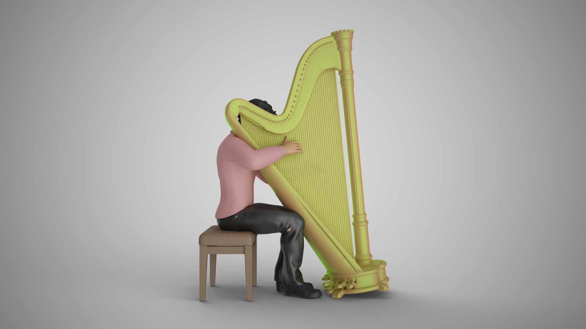 Man Playing Harp 3D print model_7