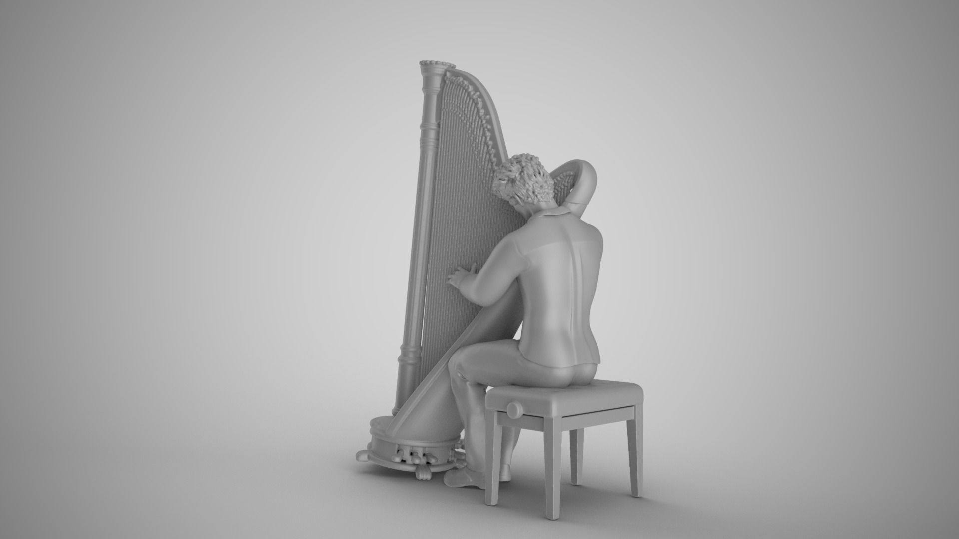 Man Playing Harp 3D print model_19