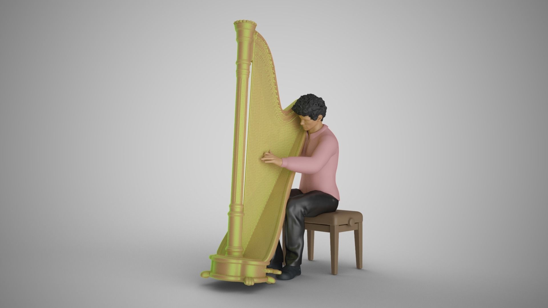 Man Playing Harp 3D print model_4